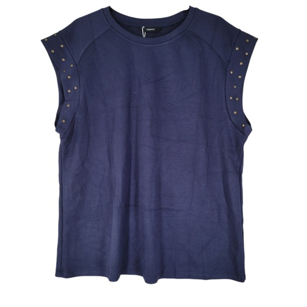 Dokotoo Studded Sleeveless Top Women XL Navy Blue NWT Crew Neck‎ Gold Studs